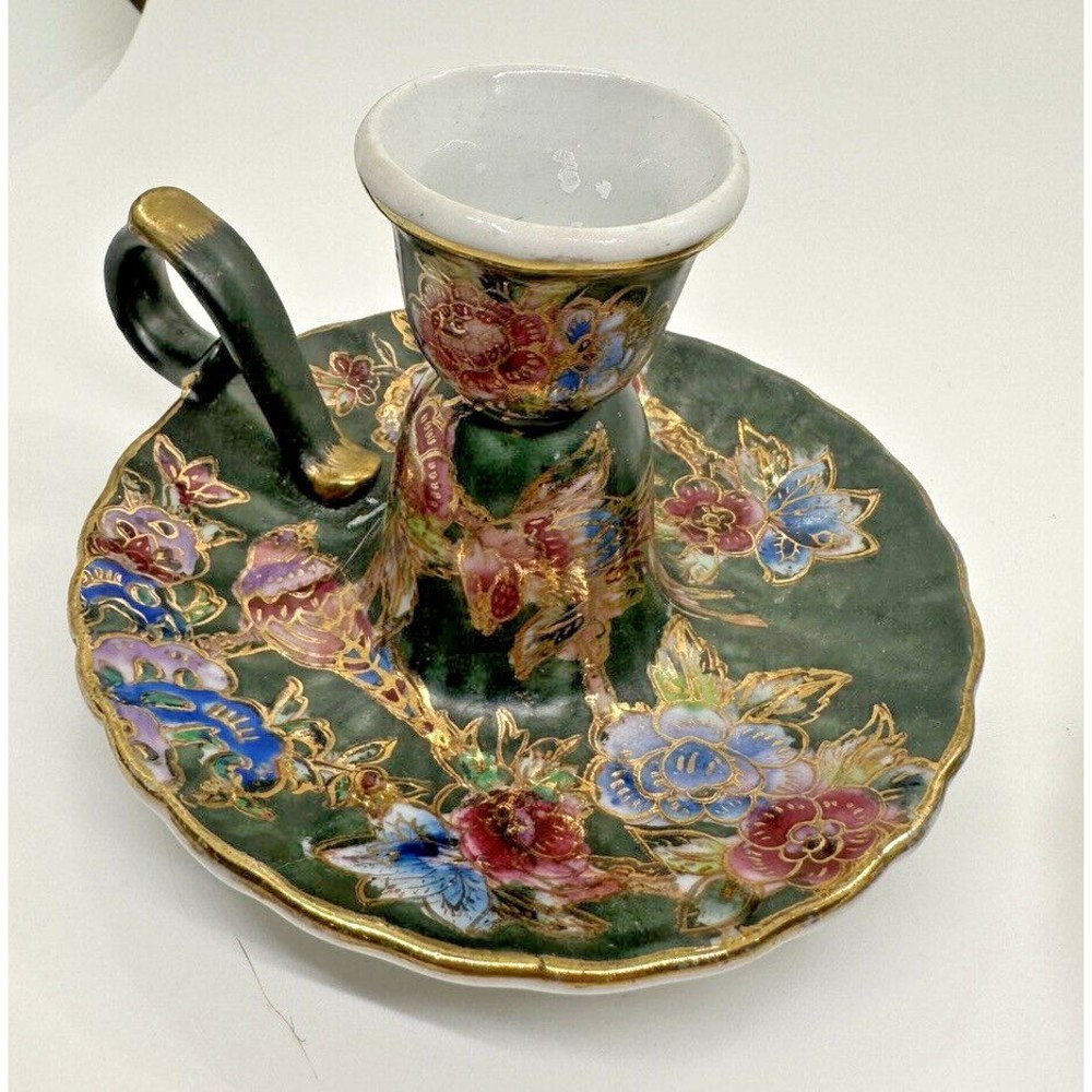 ISO Vintage Fitz And Floyd Green Birds and Flowers Hand Painted Candle Holders - Picture 2 of 7